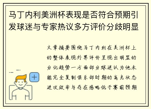 马丁内利美洲杯表现是否符合预期引发球迷与专家热议多方评价分歧明显